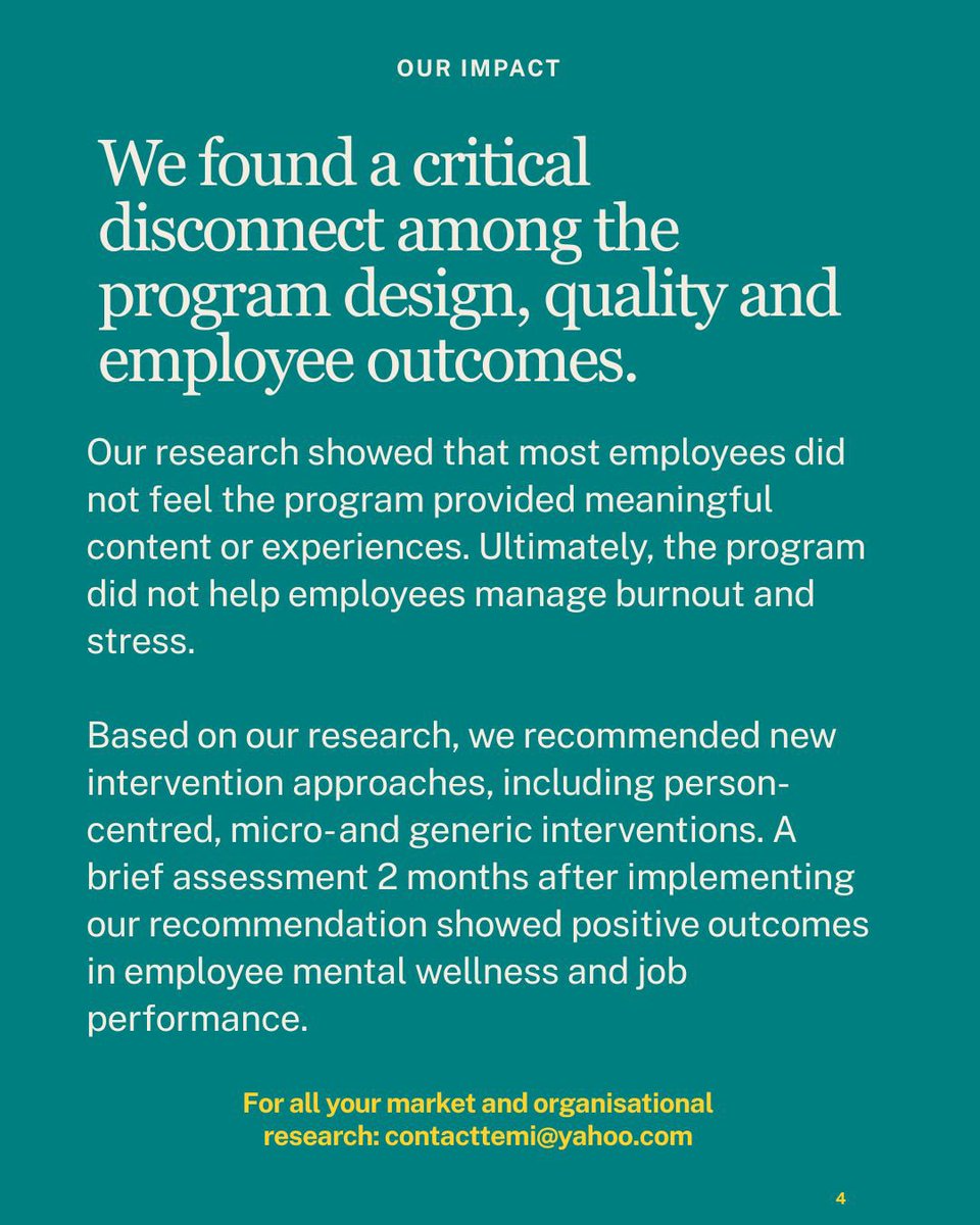 TWorkwhile's tweet photo. A few months ago, we helped a firm grow its capacity for managing employees’ mental wellness and reducing low performance linked to poor mental health. We did this by conducting an organization-wide survey to understand how to improve the firm’s wellness interventions. https://t.co/rdqoWqi10k