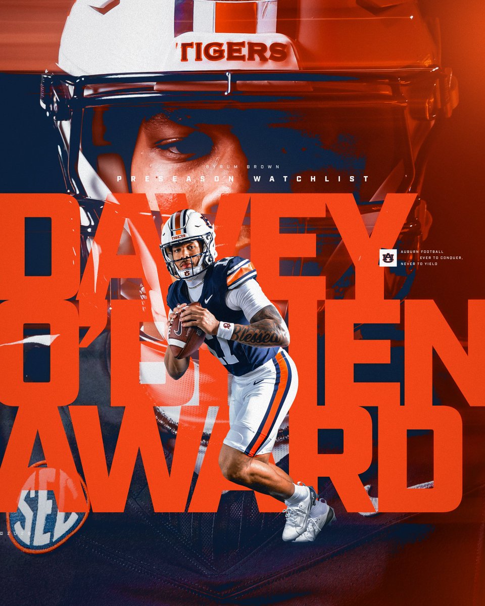 AuburnFootball's tweet photo. Another one for QB1 🎯🦅

@byrumbrown17 has landed on the @daveyobrien National Quarterback Award Watch List. https://t.co/bNbUaZVfiv
