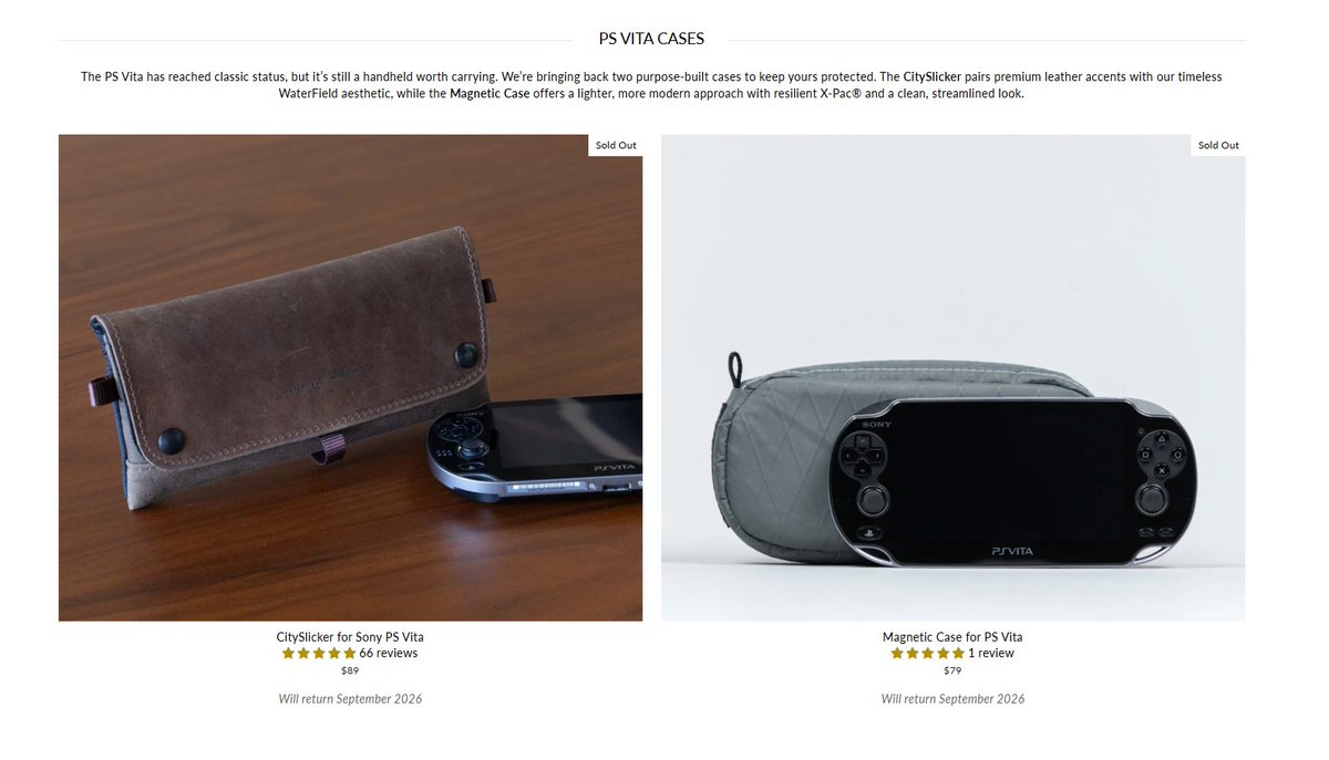 Wario64's tweet photo. WaterField 3DS/2DS/PS Vita/Switch/Playdate cases available Sept 1 - 6 https://t.co/zkOqNzvuYV https://t.co/nwsCliNAV2