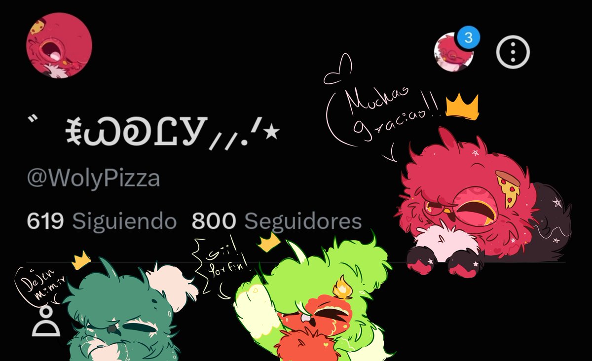 WolyPizza's tweet photo. ✨ .✦ ݁˖𑣲Yeyyyy!!! 800 seguidores!! .✦ ݁˖✨

❤️ Muchas gracias a todos por ayudarme a subir de seguidores! 𖹭 ֶָ֢

Espero que muy pronto suba a 900 y después 1000!!𑁤🌟

Los quiero mucho!! Muchas gracias! ᢉ𐭩💕

#SmilingCrittersOC #oc #art https://t.co/v3Q3ZC7AK8