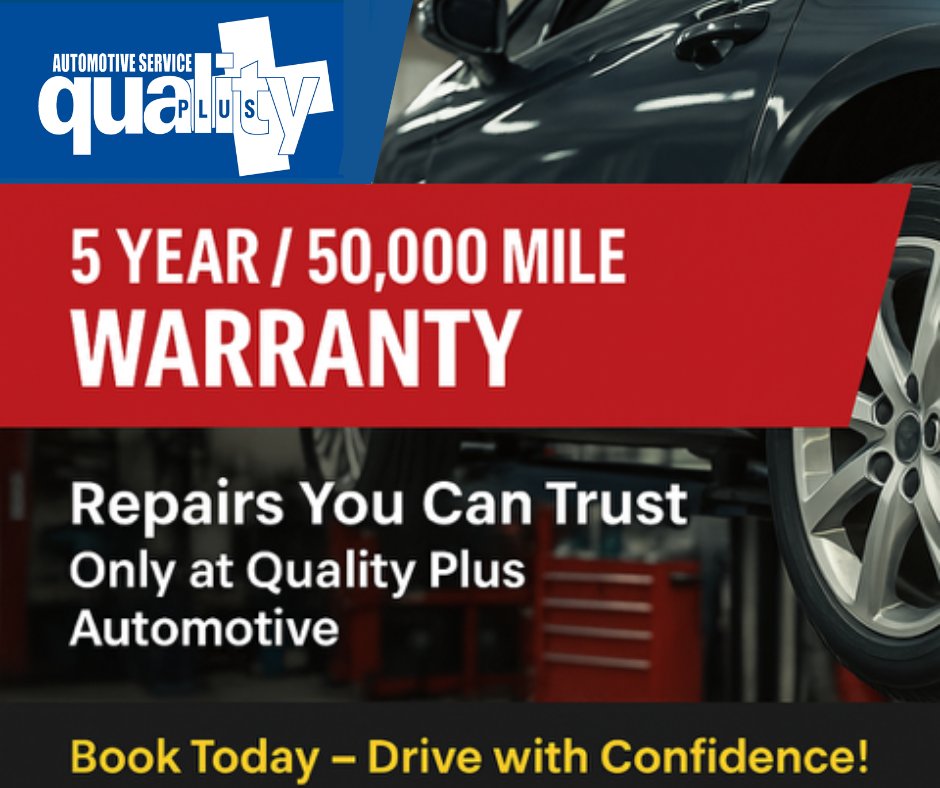 QualityPlusAuto's tweet photo. Drive with confidence knowing our 5-year / 50,000-mile warranty on qualified parts and labor has you covered long after you leave our shop 🚗 https://t.co/Kyo5SSVryj