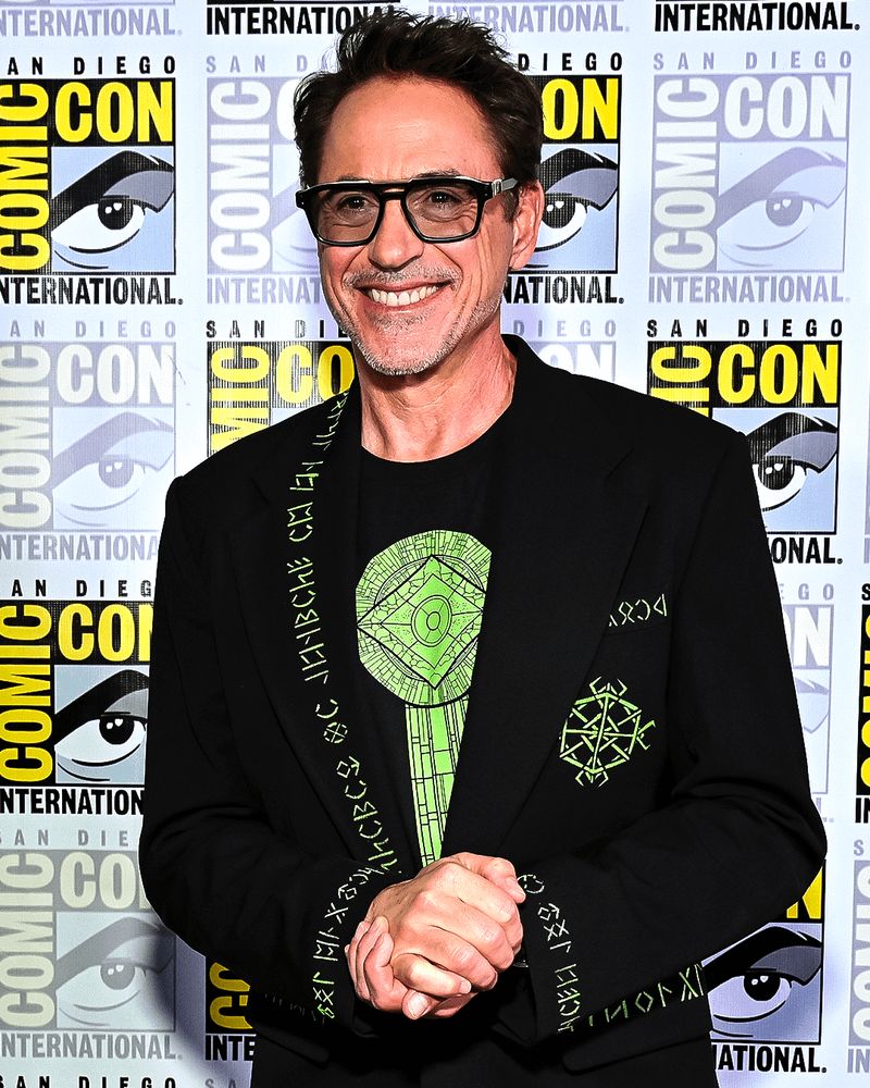 MCU_Direct's tweet photo. The Latverian text on Robert Downey Jr.'s Comic-Con suit has been translated: 

"There is no promise of tomorrow" 

"To the victor go the spoils"

Full Translation:  https://t.co/tZlFsZoNnt https://t.co/uVLzNUQIsZ