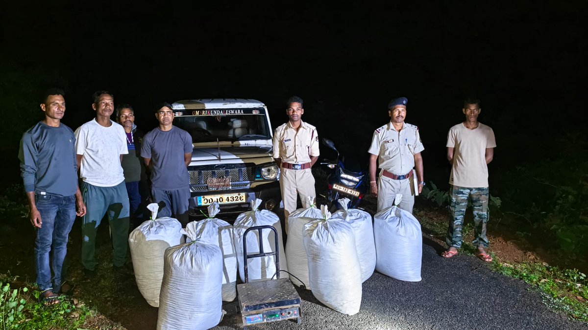 SPkoraput's tweet photo. In a significant action against the drug menace. Machkund Police successfully detected one NDPS Case. Seized 422 KGs of contraband Ganja along with one Bolero and one motorcycle. https://t.co/FVQDZqbaXQ
