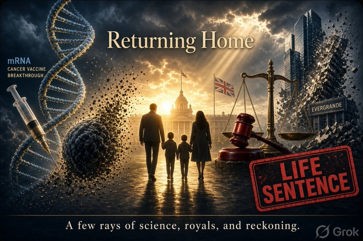 VishalPachera's tweet photo. Not all the headlines are about bombs and billions today:  

🧬 Moderna + Merck’s personalized mRNA vaccine just crushed it in late-stage melanoma trials  

👑 Harry & Meghan are heading back to the UK this fall with the kids  

🇨🇳 Evergrande’s founder sentenced to life in prison  

A few rays of science, royals, and reckoning.  

Which one surprised you most?  

#CancerVaccine #RoyalReturn #Evergrande #ScienceNews #BreakingNews