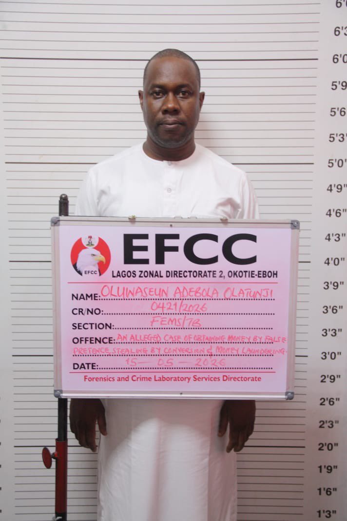 officialEFCC's tweet photo. EFCC Arraigns Brookfield Group Holdings CEO, Olatunji Adebola, for Alleged N990m Fraud
 
The Economic and Financial Crimes Commission, EFCC, Lagos Zonal Directorate 2, on Thursday, August 20, 2026, arraigned the Chief Executive Officer,  CEO, of Brookfield Group Holdings, Olatunji Oluwaseun Adebola,( a.k.a Whitelion) before Justice C. Ngozi of the Federal Capital Territory, FCT High Court sitting in Maitama, Abuja, for an alleged N990,000,000 (Nine Hundred and Ninety Million Naira) fraud.
Adebola, alongside his company, Brookfield Mining Limited, was arraigned on a four-count charge bordering on conspiracy, obtaining money by false pretence and dishonest misappropriation of funds to the tune of N990 million.
His arraignment followed a petition dated April 6, 2026, filed by a petitioner through a legal counsel, BB Dan Habu & Co. Solicitors, alleging that the defendants obtained the funds from its client under the guise of facilitating a foreign exchange transaction worth $750,000 (Seven Hundred and Fifty Thousand United States Dollars).
 
During the proceedings on Thursday, the defendant pleaded “ not guilty” to the charges preferred against him.
 
Following his plea,  prosecution counsel, Oluwakemi Yemi-Makinde, prayed the court for a trial date and the remand of the defendant in a correctional facility.  The defence counsel, however, informed the court of a pending application for bail on behalf of the defendant.
 
Ruling on the application, Justice Ngozi ordered the defendant to produce two sureties, one of whom must be a civil servant on Grade Level 15, while the other must be a civil servant who owns a landed property in Abuja.
 
Justice Ngozi, thereafter, adjourned the case till September 15, 2026.