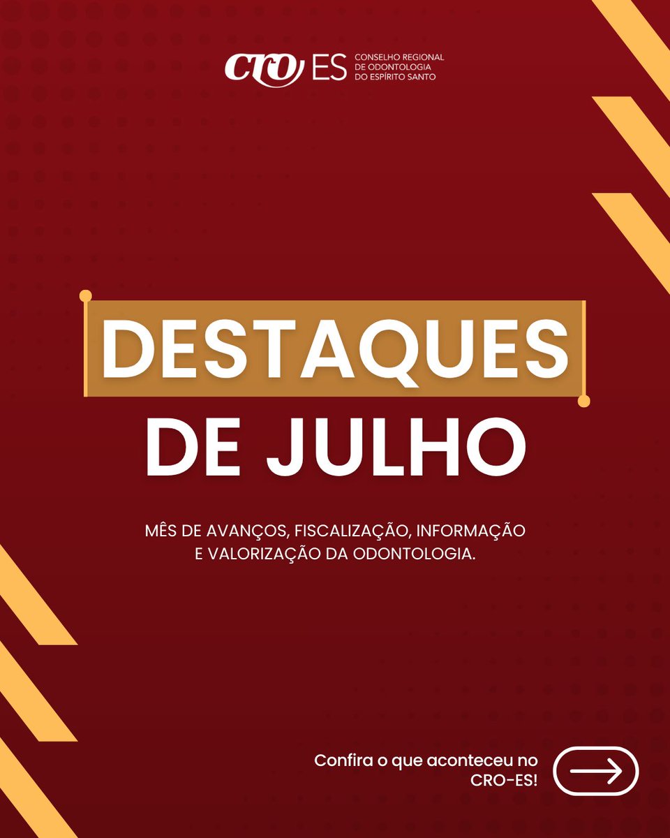 CRO_ES's tweet photo. Destaques de Julho: fiscalização, segurança e valorização da Odontologia.
https://t.co/VjJyplPdWD https://t.co/FUo1I4XNcg