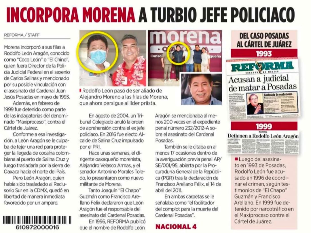 ContraProMx's tweet photo. 📢💬 @PartidoMorenaMx : RODOLFO LEÓN ARAGÓN - #CocoLeon - NO FORMA PARTE DE MORENA, NI SE INCORPORARÁ A NUESTRAS FILAS
Comunicado
Ante la publicación difundida en algunos medios de comunicación en la que se afirma que Rodolfo #LeónAragón, conocido como “Coco León”, se habría incorporado a Morena, manifestamos lo siguientes:
Rodolfo León Aragón no forma parte de Morena, ni se incorporará a nuestras filas. Por lo anterior, cualquier publicación, fotografía o información que presente a dicha persona como integrante de Morena no representa la postura oficial del partido.
Morena subraya que las responsabilidades, nombramientos y representaciones correspondientes del partido son facultades exclusivas del Comité Ejecutivo Nacional.
La postura de Morena nacional difiere de @MorenaOaxacaOf quienes hace unos días presentaron al el exedil de @SalinaCruz #Oaxaca como un nuevo integrante del partido guinda; en la imagen difundida aparece Alejandro Armas, líder estatal y otros reconocidos personajes arropando a #LeónAragón