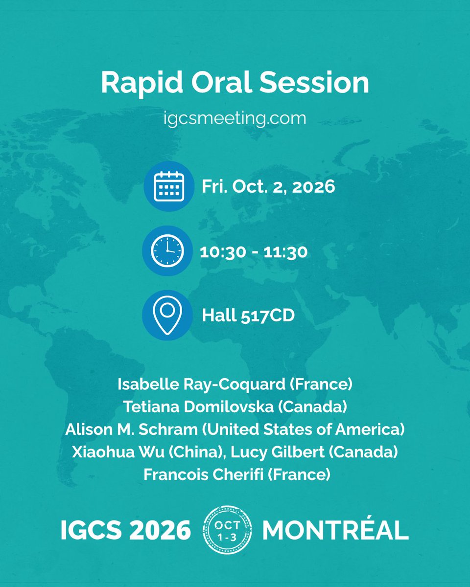 IGCSociety's tweet photo. Join us for the Rapid Oral Session at the #IGCS2026 Annual Global Meeting in Montreal.
Hear from experts across North America, Europe, and Asia as they share the latest research and innovations shaping the future of gynecologic oncology.
Add this session to your schedule and be part of the conversation driving progress in women's cancer care worldwide.