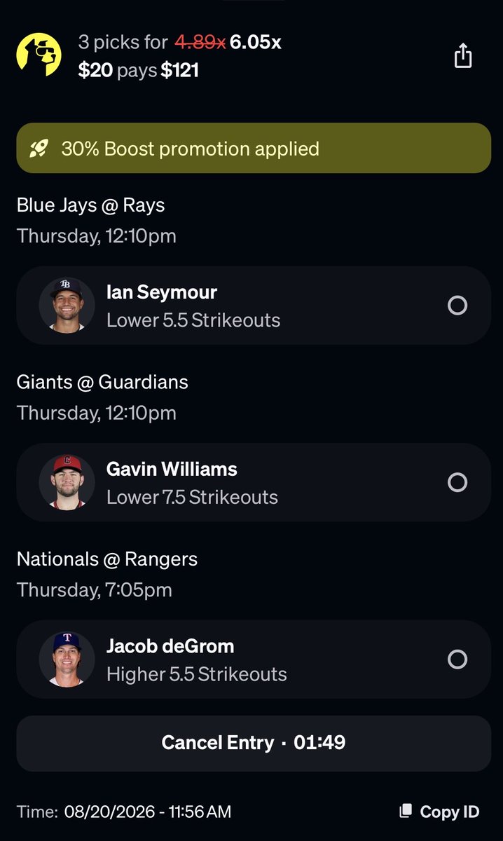 BigMikeG99's tweet photo. Here’s a play for today’s MLB slate #MLBPicks #UnderdogFantasy https://t.co/qFpCr7WKRG