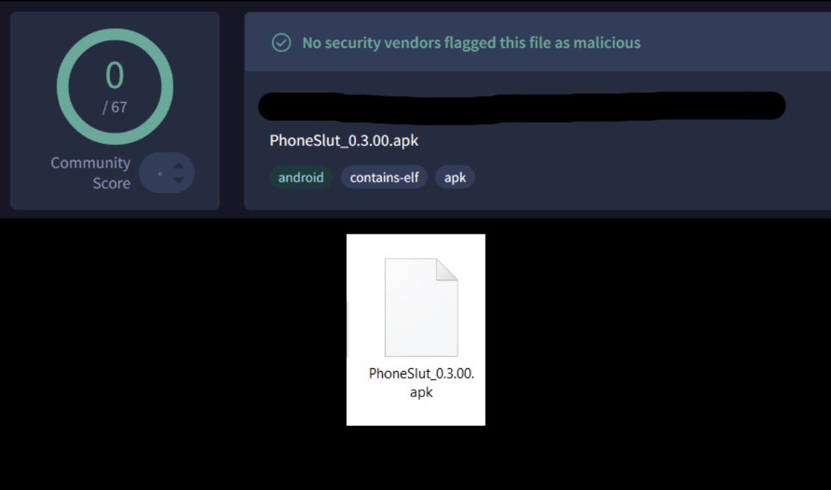 TechSarahsara's tweet photo. all those nasty techdommes making dangerous files... proudly showing off how malicious it is...

Mine is perfectly safe! There's nothing to worry about if you click this tiny little apk~

What's the worst that can happen 😇 https://t.co/SHuwdcXKbO