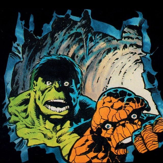 IntoWeird's tweet photo. The Hulk and The Thing by Bernie Wrightson. From Marvel Graphic Novel #29: The Big Change #comicart https://t.co/0d6TYae4dT