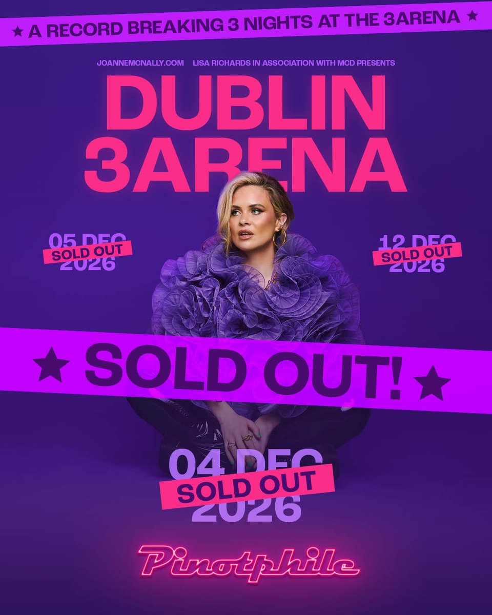 MASONRY_PR's tweet photo. Mic drop...she's only gone and sold out a THIRD 3Arena! 

Joanne McNally - a record breaker and history maker - Pinotphile 🔥.

#Client @mcd_productions https://t.co/CzqupRU02q