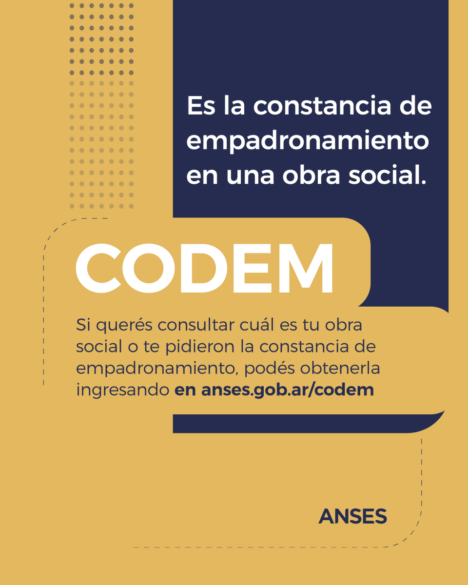 ansesgob's tweet photo. Si tenés familiares a cargo en tu obra social, también van a figurar en esa constancia. #CODEM #ANSES
 
🔗 Podés consultar cuál es tu obra social y obtener la constancia ingresando en https://t.co/rfCvH0kCFT https://t.co/GxuI4f5BaF