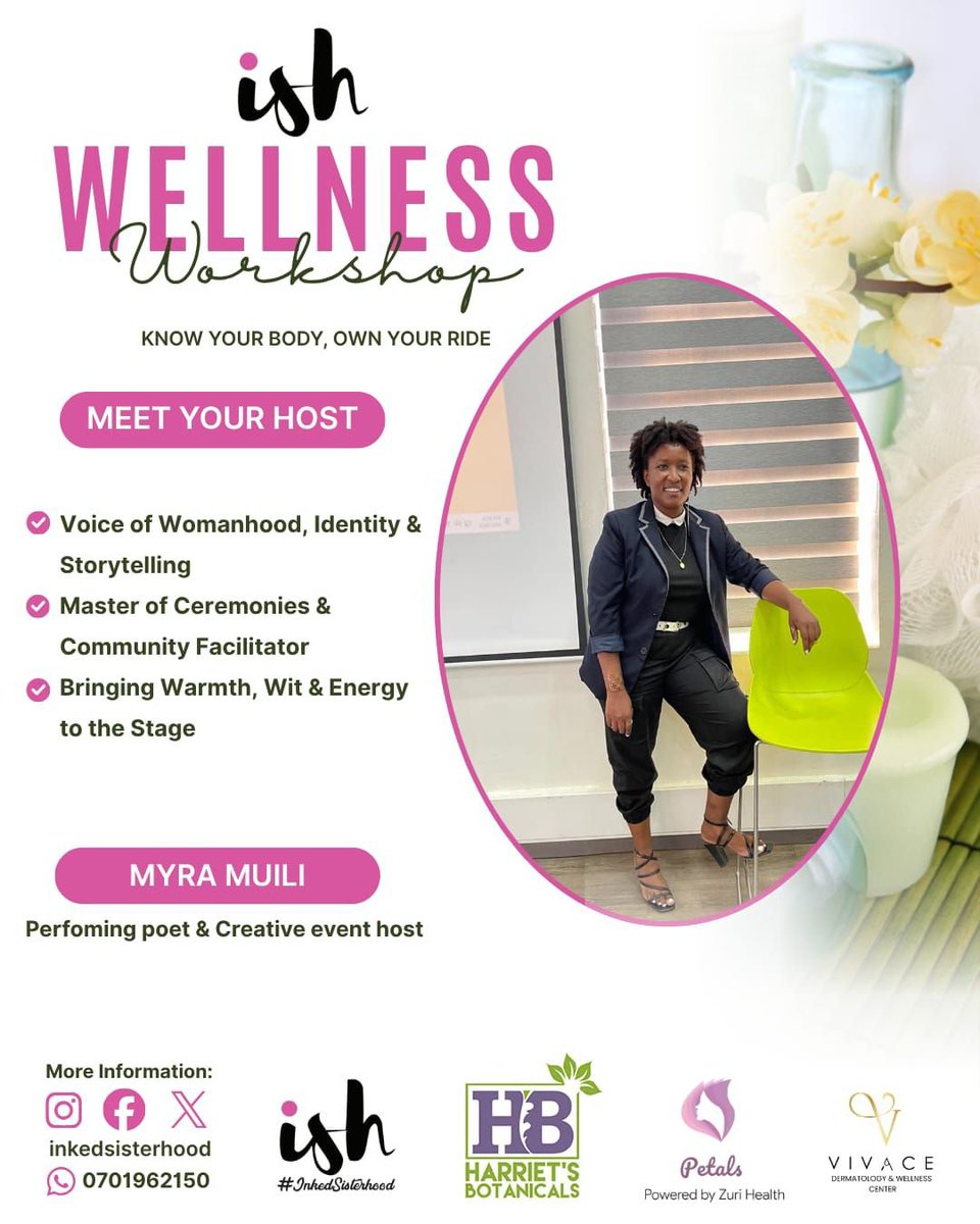 InkedSisterhood's tweet photo. An extraordinary workshop needs an extraordinary host! Meet our MC for the Women’s Wellness Workshop:Myra Muili poet, creative, and brilliant host bringing warmth, wit, &amp; deep energy to the stage.
📍 The Sage Delicacy, Gigiri
🗓 5th Sept 2027 | ⏰ 8:30am-2pm
🎟 Reserve Your Spot https://t.co/u1iaSwmiKB