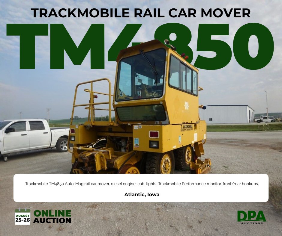 DPAauctions's tweet photo. You don't find one of these at auction every day!

This Trackmobile TM4850 Auto-Mag is selling as a parts machine.

View Listing: https://t.co/yQVNsiSaRW

Bidding begins closing at 10AM CST on August 25-26. 🚂

--
#Trackmobile #RailCarMover #Industrial #GrainElevator #BidNow https://t.co/2mrIUzPbDW