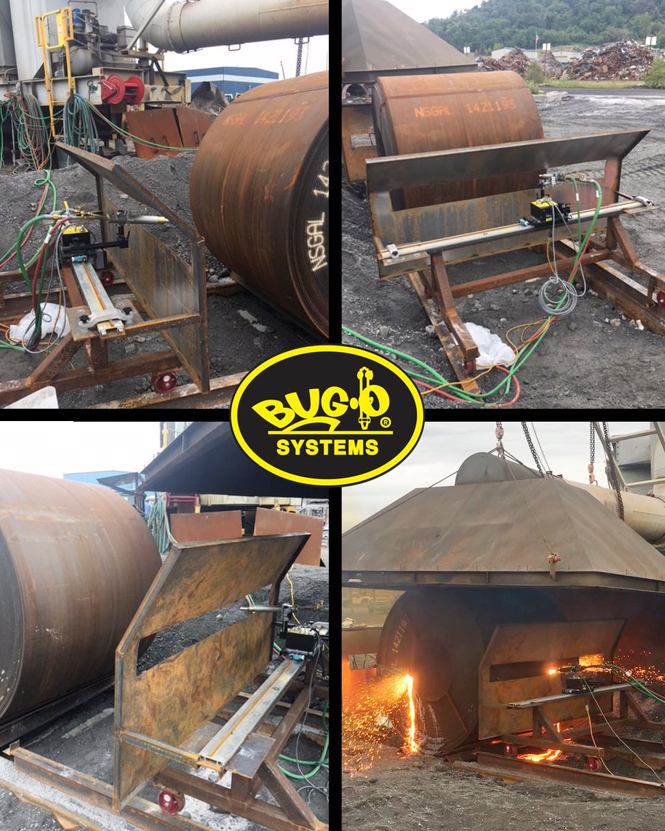 BugOSystems's tweet photo. #TBT 2018 Dual DC-IV tractors oxy-fuel cut 36" steel coils at a steel mill in Kentucky. High output Flame Tech torches are used with a travel speed of 4" per minute. Mechanization with BUG-O increased safety of the welder. #BugoSystems #flametech #ThrowbackThursday https://t.co/vvjvZoIolM