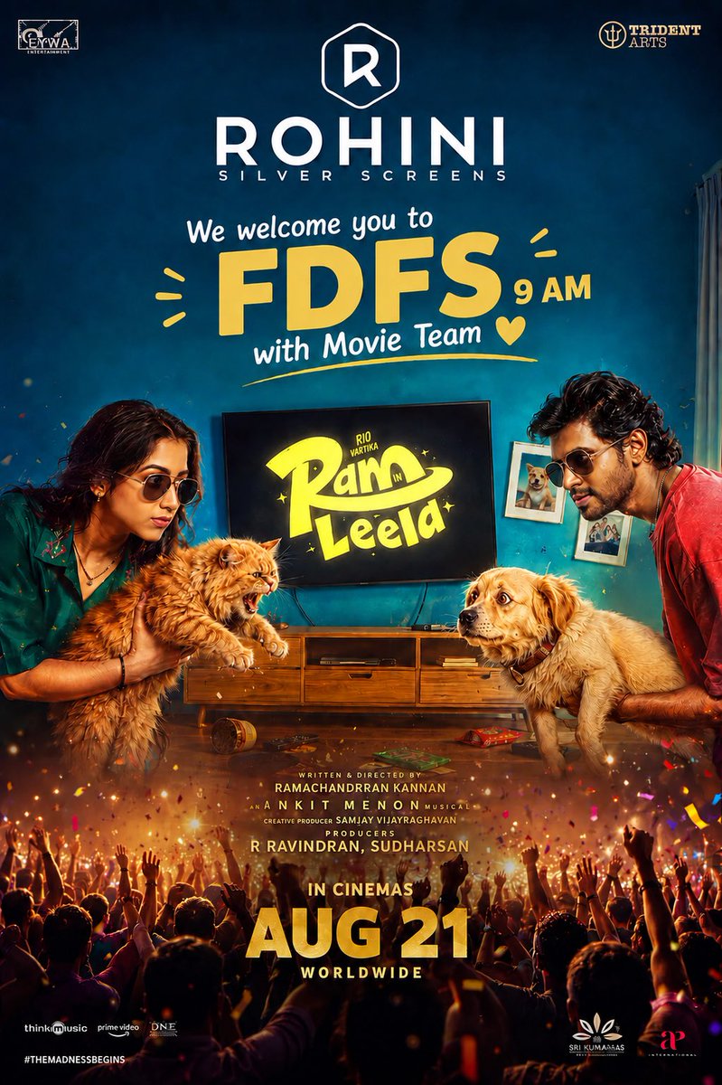 RohiniSilverScr's tweet photo. Get ready to watch #RamandLeela FDFS with cast and crew at #FansFortRohini 

Book now —> https://t.co/RzzU1j2iE9

@rio_raj @024vartika @balaji_thiyagaraajan_dayalan @tridentartsoffl @ramachandr5017
@tamilmanioffl https://t.co/qyZZ2fh12B