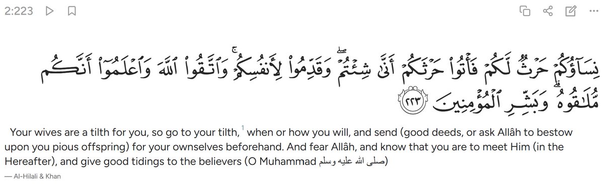 iow_video's tweet photo. @proudkafirG From this life to the next. The Quran tells men to plow their wives like a plot of land. Explained by bukhari 2164. Husbands wanted to try different positions that their wives didn't like. So Allah basically says to do whatever they like with them, because they are property https://t.co/pI8RQG9t3k