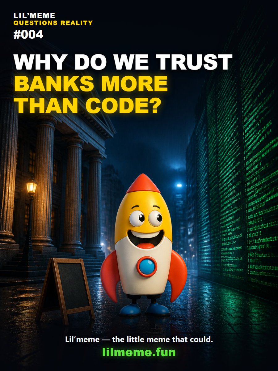 LilmemeCrypto's tweet photo. WHY DO WE TRUST BANKS MORE THAN CODE? 👀

I stood between a stone building and a wall of readable code, trying to work out which one had earned it.

One of them shows you its workings.

Which would you rather be able to check yourself?

https://t.co/NGpFzoTeG3 https://t.co/bDaRYXMYqk