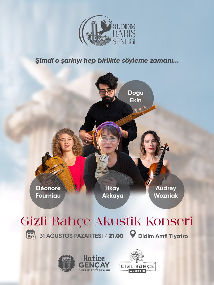 didimbld's tweet photo. Didim’de barışın ezgileri yükseliyor! 🕊️🎶

31. Didim Barış Şenliği’nin ilk gecesinde, 21.00’de Didim Amfi Tiyatro’da müzik, heyecan ve şenlik coşkusu bir araya geliyor! https://t.co/ababtKqEwH