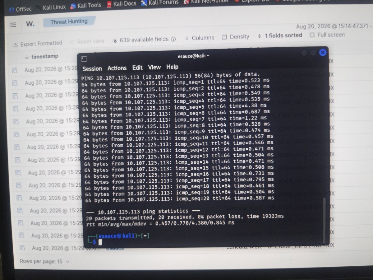 Saucenergy's tweet photo. Day 57 📅
Today. I successfully integrated Suricata IDS with my Wazuh agent 🔥🔥
I also generated network traffic by pinging my Ubuntu machine’s IP address and monitored the activity through Wazuh.
#Cybersecurity #SOC #SIEM #LearningWithTS #Buildinginpublic https://t.co/mRD5hibuTh