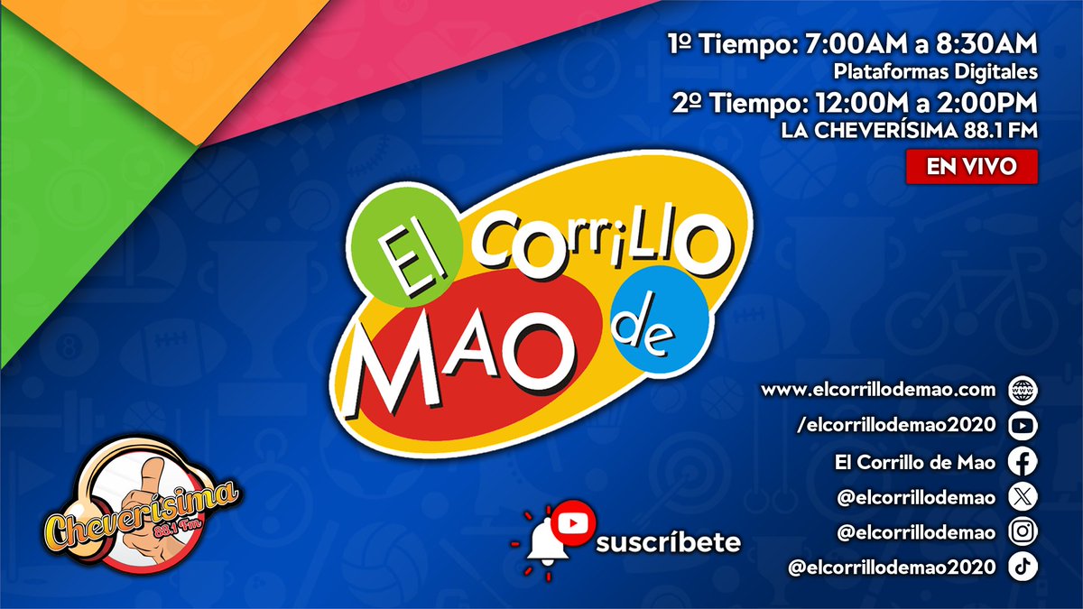elcorrillodemao's tweet photo. 𝗕𝗜𝗘𝗡𝗩𝗘𝗡𝗜𝗗𝗢𝗦 𝗮𝗹 𝟮º 𝗧𝗶𝗲𝗺𝗽𝗼 𝗲𝗻 #ElCorrilloDeMao! 📻🎙️⚽
#EnVivo por La Cheverísima 88.1 FM y Plataformas Digitales!
#Youtube: https://t.co/QdnFJ4pANo
#FacebookLIVE: https://t.co/iXKlgvbeOk
#Twitter (X): https://t.co/3VUhj6ILRg
𝗘𝘀𝘁𝗮𝗺𝗼𝘀 #AlAire! 🚨🔴 https://t.co/Nz2oqzNQhF
