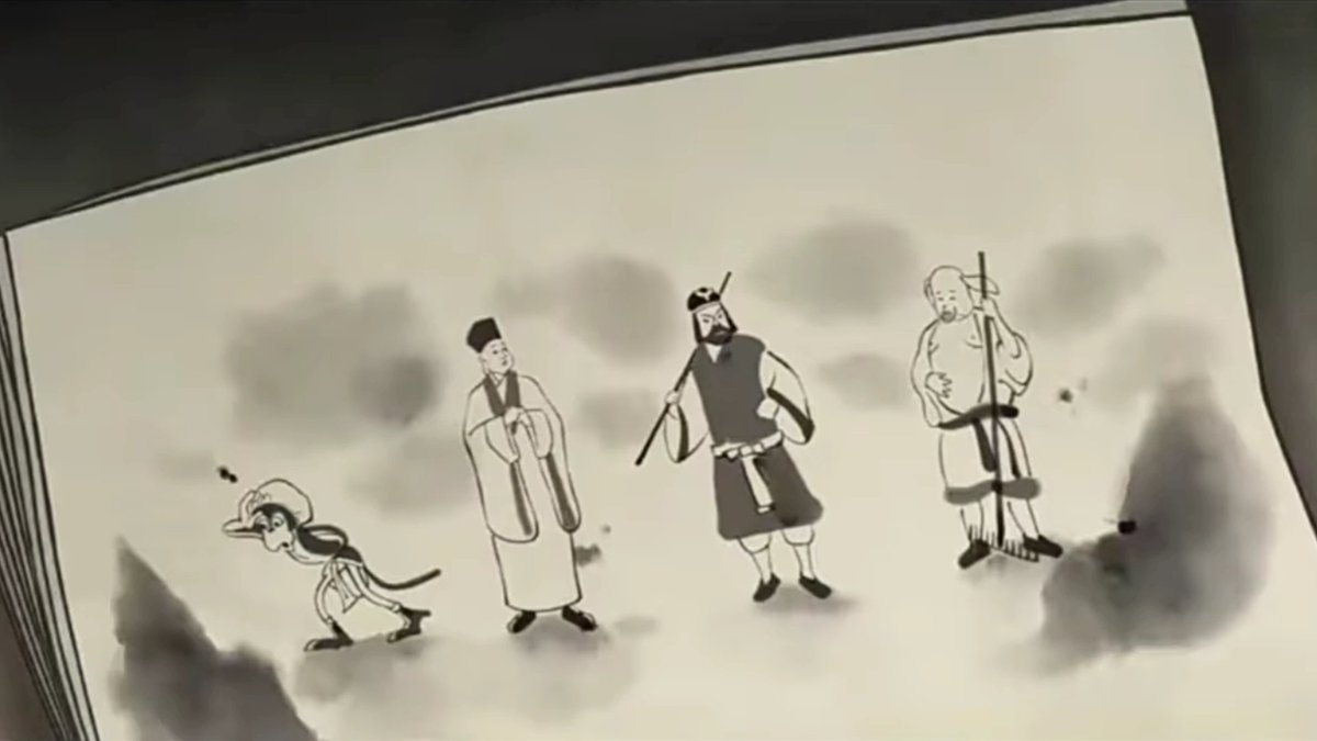 Lotus_Shade123's tweet photo. In 浪浪山小妖怪 I loved this hilarious part 😭 that he manage to draw multiple versions of the JttW characters🤣 1/3 https://t.co/1PD6lCVq8q