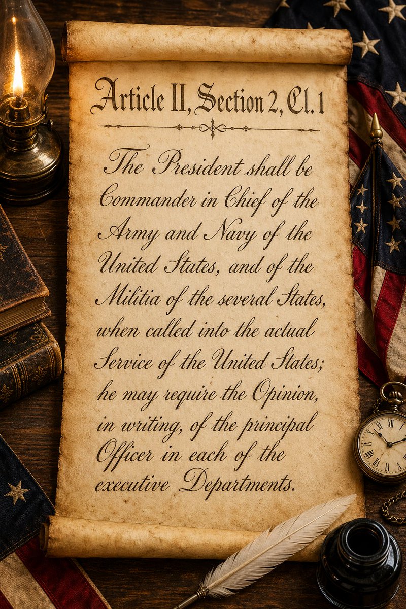 USC1787's tweet photo. 📜 Article II, Section 2, Cl. 1
Day 32/77. See today's clause.
#USConstitution #CommanderInChief #APGov https://t.co/MP5J9TTcWD