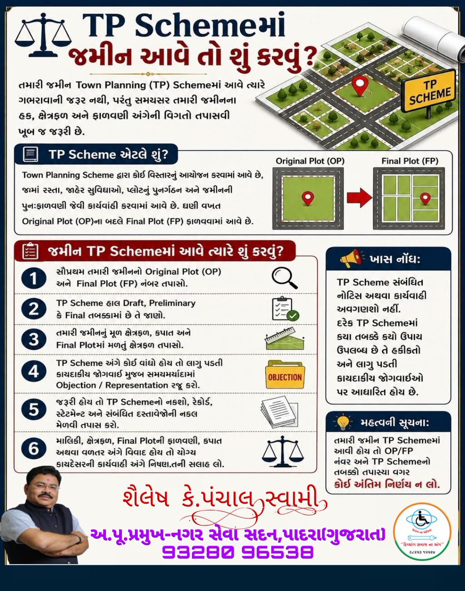 ShaileshSwami18's tweet photo. ⚖️ TP Schemeમાં જમીન આવે તો શું કરવું?
⚖️ #ShaileshSwami0
📞 Mobile: +91 9825315527
#TPScheme #TownPlanning #FinalPlot #OriginalPlot #LandLaw #GujaratLandLaw #PropertyLaw #RevenueLaw #LegalAwareness #GujaratLaw #LandDispute #recipeoftheday #actorslifestyle #sharemarket https://t.co/wqjaXcTW3s