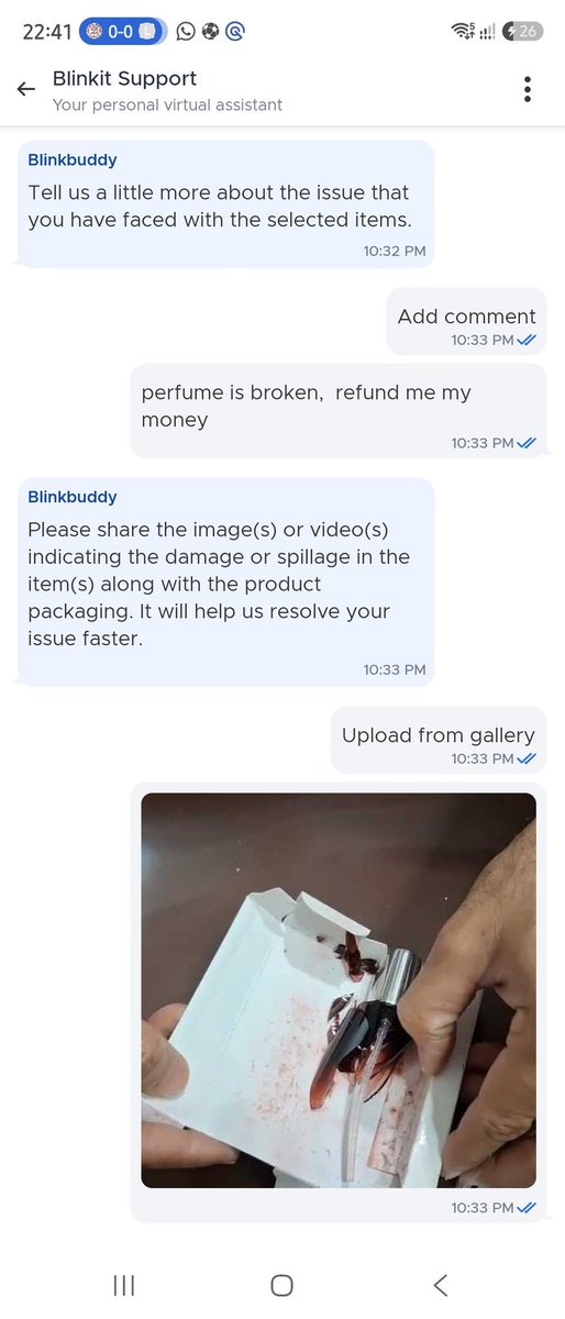 Bee_Lees's tweet photo. @letsblinkit help me to resolve my query on priority,  your chat bot is not responding. No further response,  frustrating https://t.co/SjHCRgE7uC