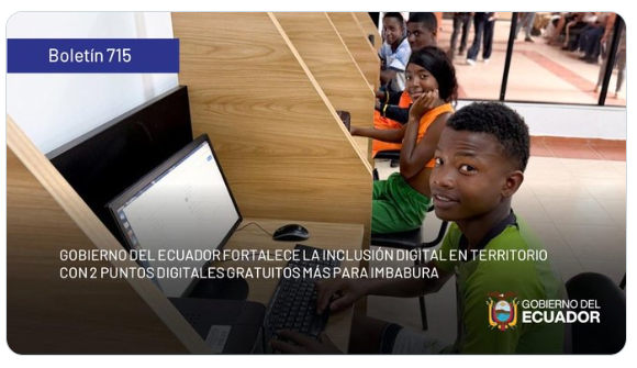 PuntoDigitz93q's tweet photo. 📌📷 #Boletín | Gobierno del Ecuador fortalece la inclusión digital en territorio con 2 Puntos Digitales Gratuitos más para Imbabura.  Más información. 📷https://t.co/5ifVYkiGcV https://t.co/JyDrZNB6be