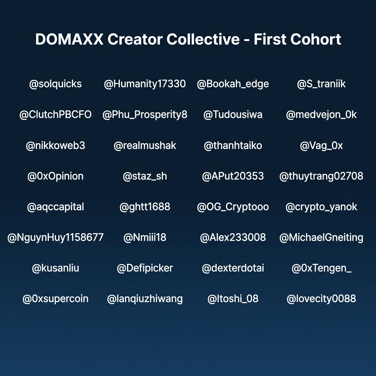 domaprotocol's tweet photo. Here is our first Cohort 👇 https://t.co/ihyNVyhYj8