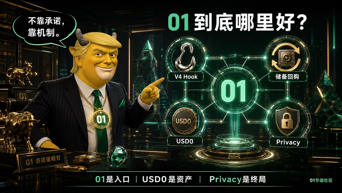 zero1ZHZH's tweet photo. 01哪里好？总统说：不靠承诺，全靠机制！

#01 #Zero1 #USD0 #Privacy #01华语社区 https://t.co/c9weUkCM7U