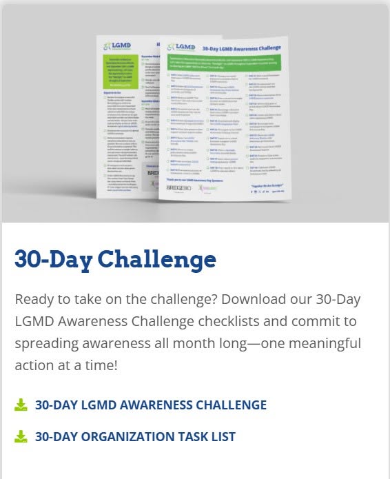 LgmdAwareness's tweet photo. Take the 30-day challenge to raise awareness for LGMD!  Download our checklists and commit to spreading awareness all month long—one meaningful action at a time!

https://t.co/5tusGD6Cxh

#LGMDDay2026 https://t.co/7uScgBfT00