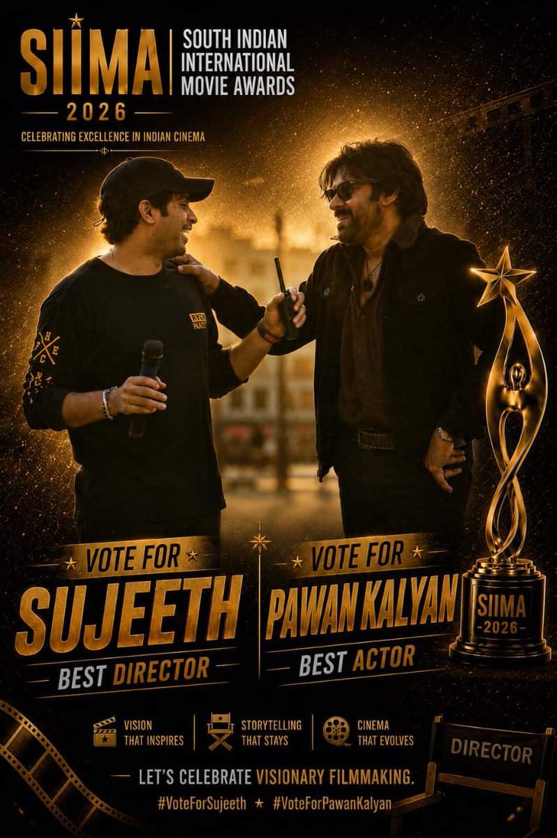 PawanismNetwork's tweet photo. Two Power Houses 🌟🔥

Let’s bring home the SIIMA 2026 awards 🏆

Vote now - https://t.co/mSxb5Uww3I

@Sujeethsign @PawanKalyan https://t.co/Bpu5fpeUJ6