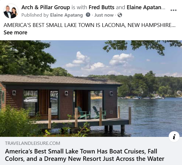 archandpillar's tweet photo. AMERICA’S BEST SMALL LAKE TOWN IS LACONIA NEW HAMPSHIRE
Elaine &amp; Fred sent many summers in Laconia &amp; still find themselves there throughout the year. It’s a part of New Hampshire they know well &amp; always enjoy returning to.

Check out the full article: https://t.co/x8rTFJUtOS https://t.co/KwpVbNHAkg