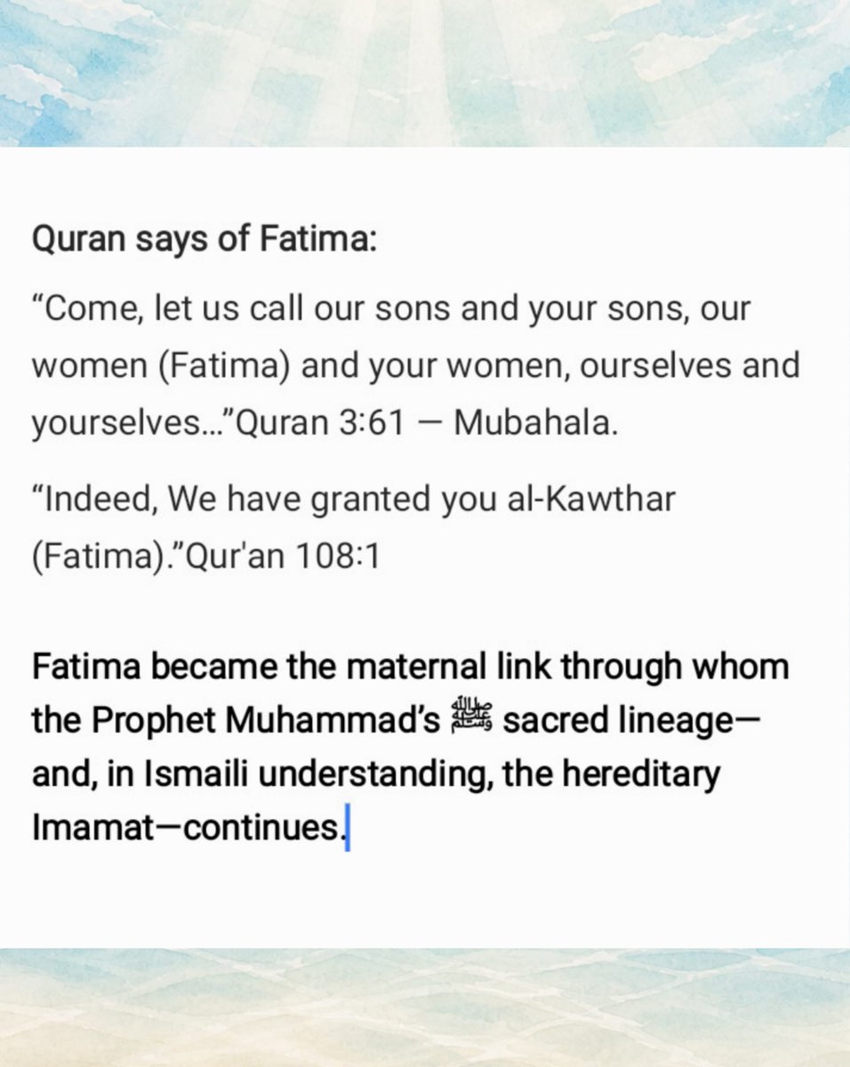 EsquireZac's tweet photo. The Qur'an places acts of divine manifestation through women.
"mother of Moses"27:7, “Maryam” 66:12
"Our women (Fatima)"3:61
The miracle is not merely the birth of a child. The miracle is the continuity of divine guidance through the Prophet's family "Al-Kawthar (Fatima)."108:1. https://t.co/7fXXOfxyzE