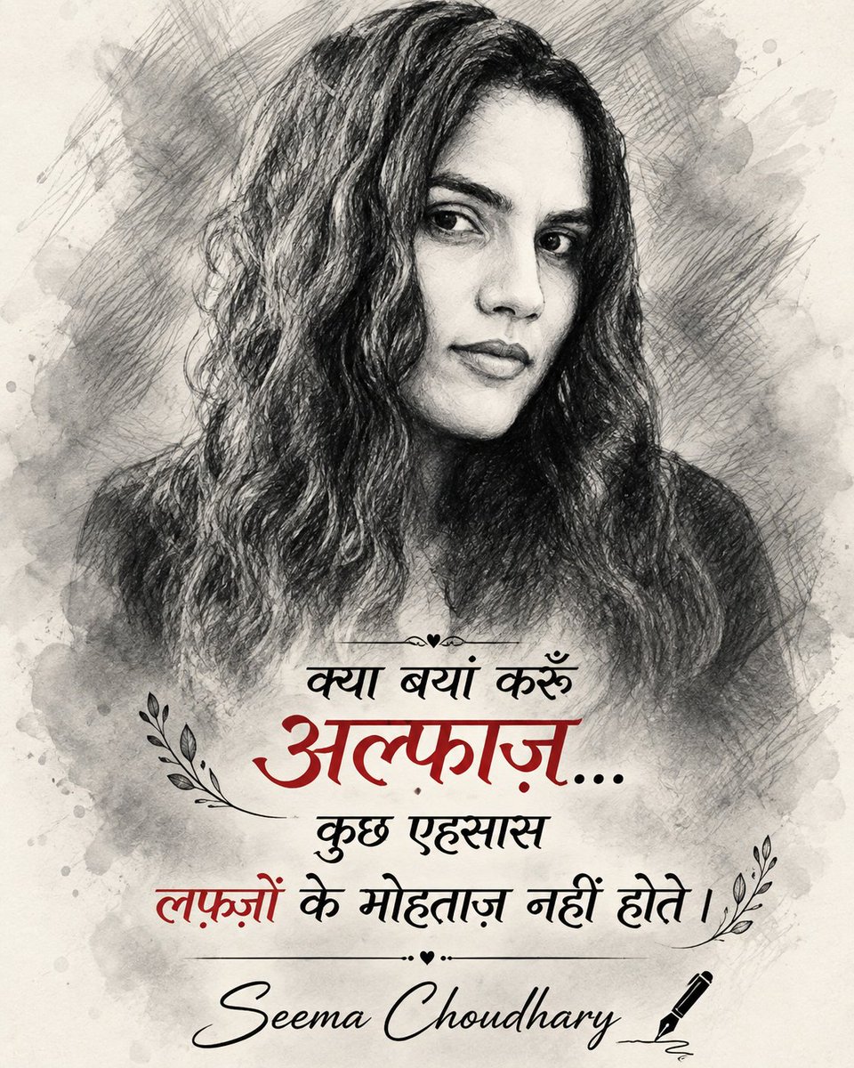 SeemaCh42005522's tweet photo. कुछ एहसास… अल्फ़ाज़ों के मोहताज़ नहीं होते।
#SeemaChoudhary #Khamoshi #Ehsaas #Alfaaz #SelfLove #HindiQuotes #Soulful #ElegantVibes #Feelings https://t.co/7ulZw0n22P