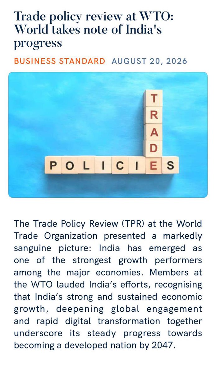 IndiaInNepal's tweet photo. Trade policy review at WTO: World takes note of India's progress
https://t.co/e6UADI2WTf

via NaMo App

@MEAIndia @IndianDiplomacy @PMOIndia @PIB_India @mygovindia @navsri6619 https://t.co/HrJ0DtWqyH