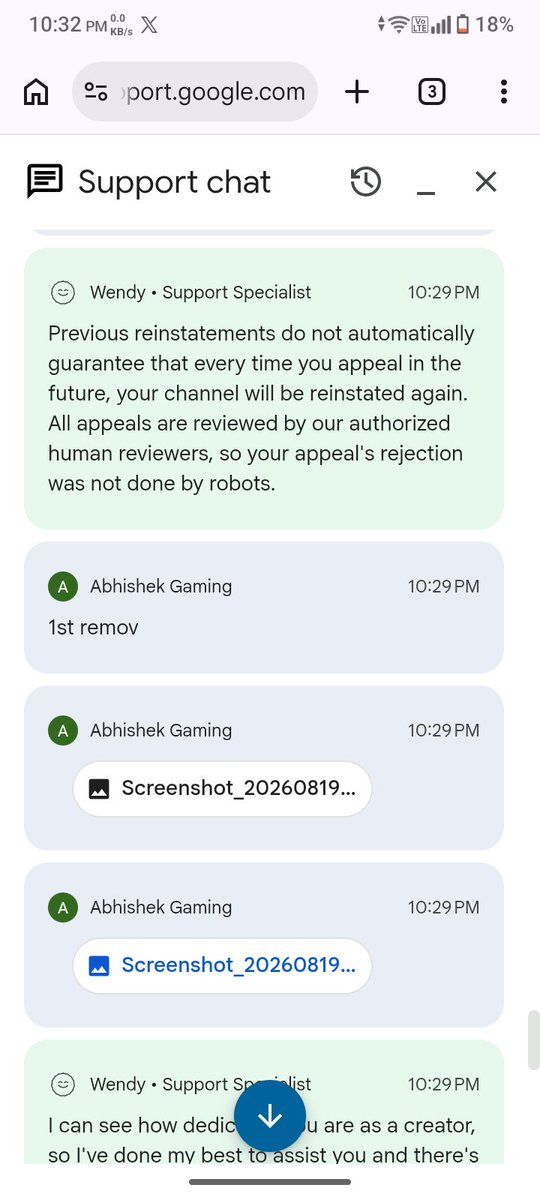 AbhishekGa74545's tweet photo. @TeamYouTube @YouTube You can see that YouTube chat support does not help at all. My channel has been removed 3 times due to a YouTube system error. I just want my review to be done manually and not by auto ai , I have sent you all the proof in DM. https://t.co/uKwrTfo7cO