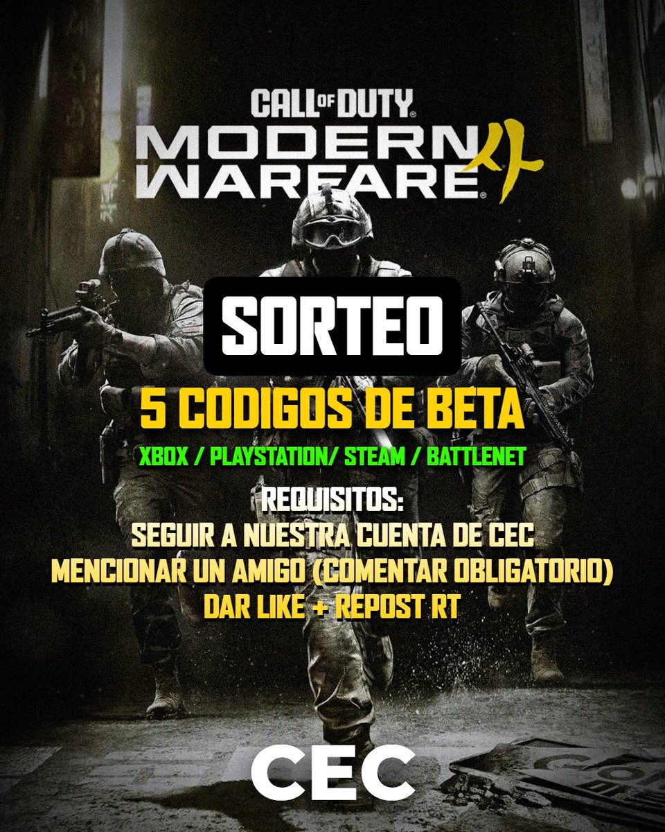 CompeticionesES's tweet photo. 🚨 SORTEO | 5 CÓDIGOS DE BETA DE MW4
Para participar:

• Sigue nuestra cuenta de X @CompeticionesES
• Dale Like y Repost a este tuit
• Menciona a un amigo en este post

Los 5 ganadores se anunciarán al azar al inicio de la beta mañana viernes.

¡Participa y consigue el tuyo! https://t.co/4z4Y0eFzok