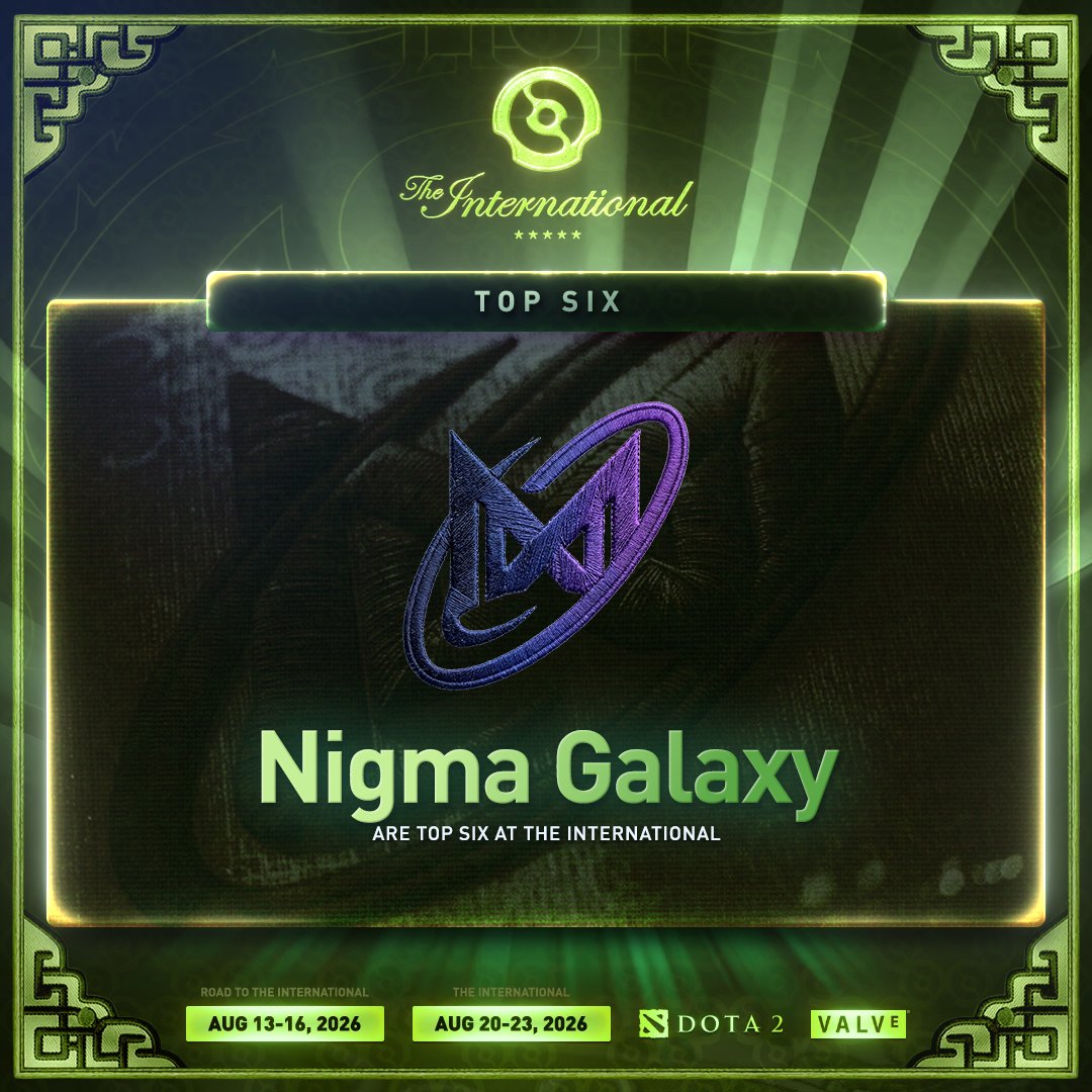 wykrhm's tweet photo. Nigma Galaxy are Top 6 at The International 2026. CONGRATS!! Defending Champions Team Falcons now fight their way from the Lower Bracket. #TI15 #Dota2 https://t.co/ScbFpBiMeu