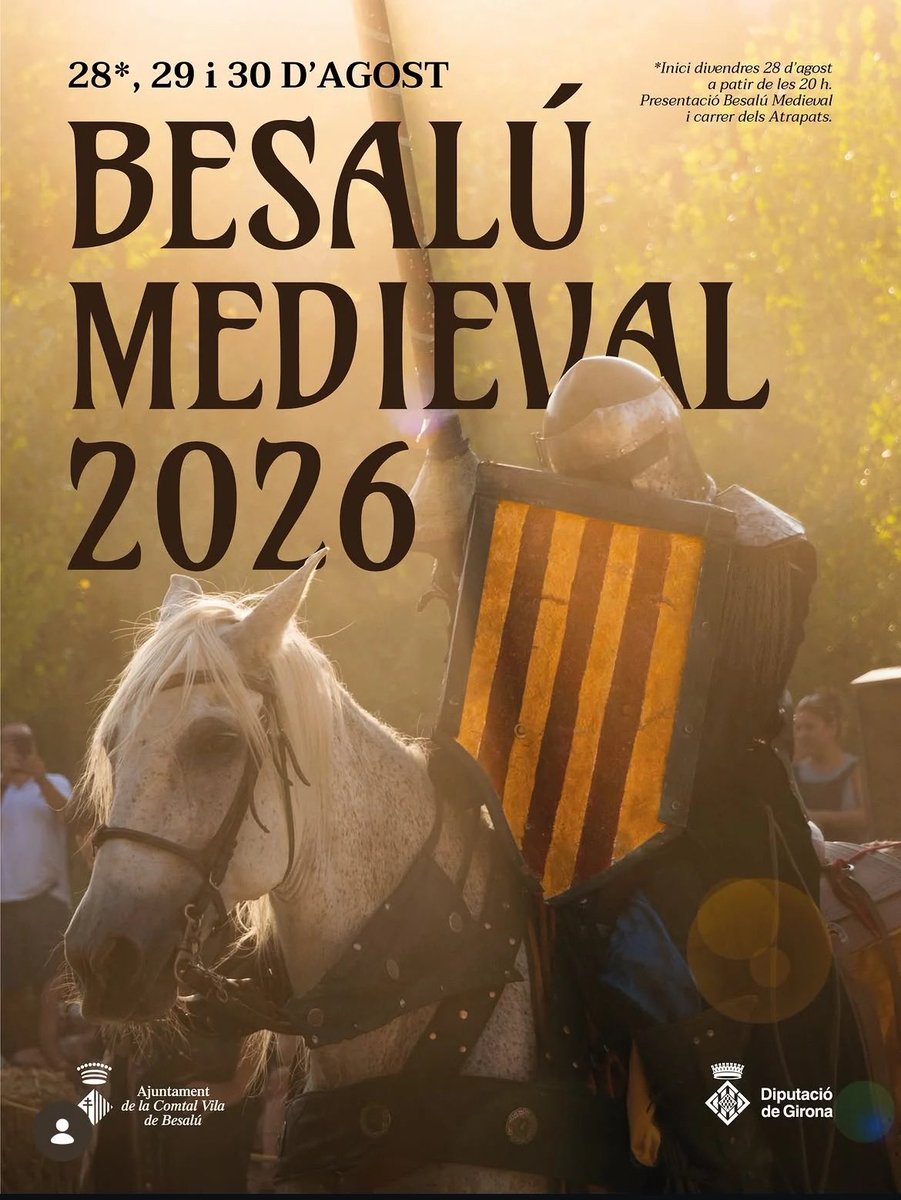 FiresCatalanes's tweet photo. 🏰 Besalú fa un viatge en el temps! 

28, 29 i 30 d’agost els carrers del nucli medieval s’omplen de cavallers ⚔️, artesans 🛠️, música 🎶, espectacles 🎭 i un gran mercat medieval 🏺.

 No t’ho pots perdre!

https://t.co/Pv1ZYs0Pgv https://t.co/KblBIbsvS5