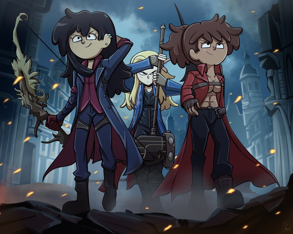 dr_neque_art's tweet photo. Calamity May Cry 5

(Amphibia x Devil May Cry 5) commission for @CWaybright5579

Marcy - Nero
Anne - Dante
Sasha - Vergil

#Amphibia #Amphibiafanart #DevilMayCry #DMC https://t.co/PxdKo3wP9V