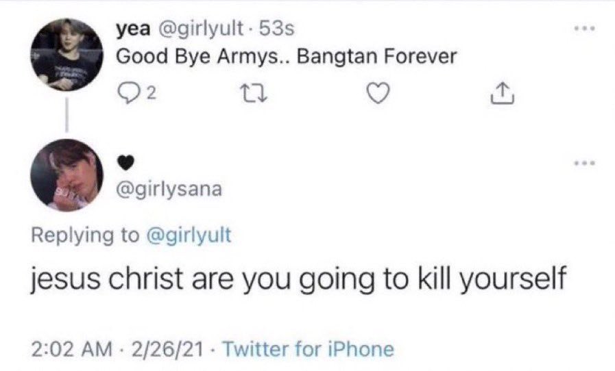 JlMlNNNN's tweet photo. the army twt vibe this week https://t.co/ojGnfOhlz7