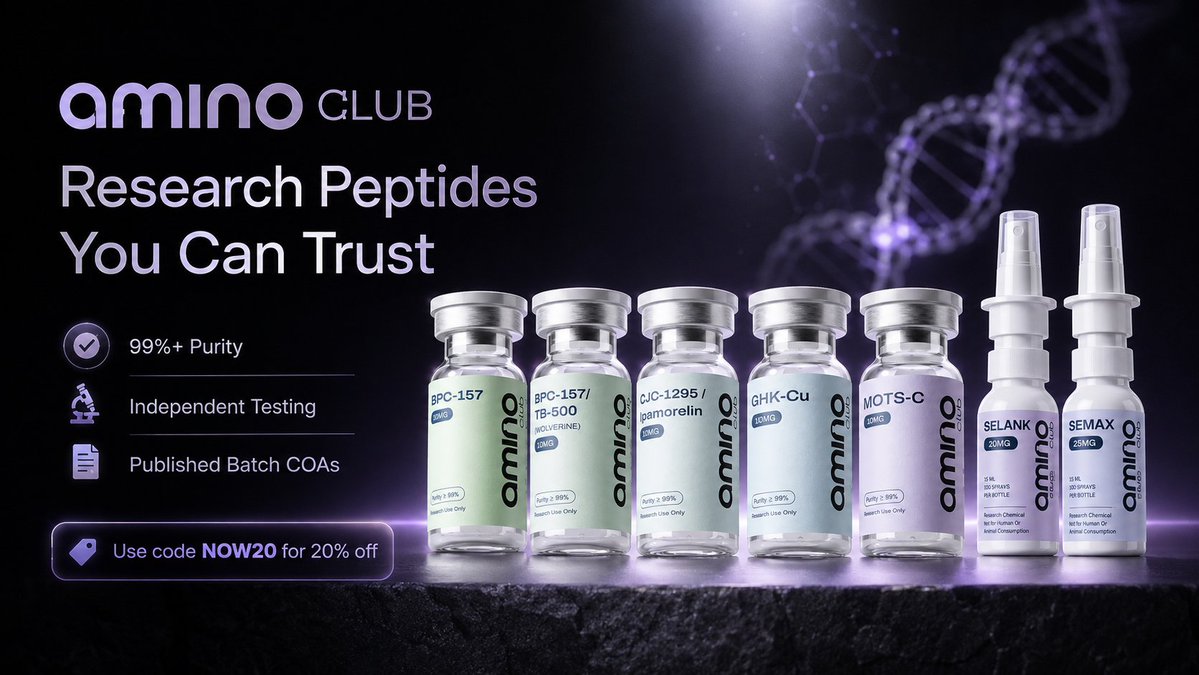 biohacking_info's tweet photo. High-quality peptides, a wide selection and transparent testing.
That’s what makes Amino Club one of our preferred research sources.
Get 20% off your order with code NOW20 👇
https://t.co/w7LWe1UtXR https://t.co/xzXDekssyt