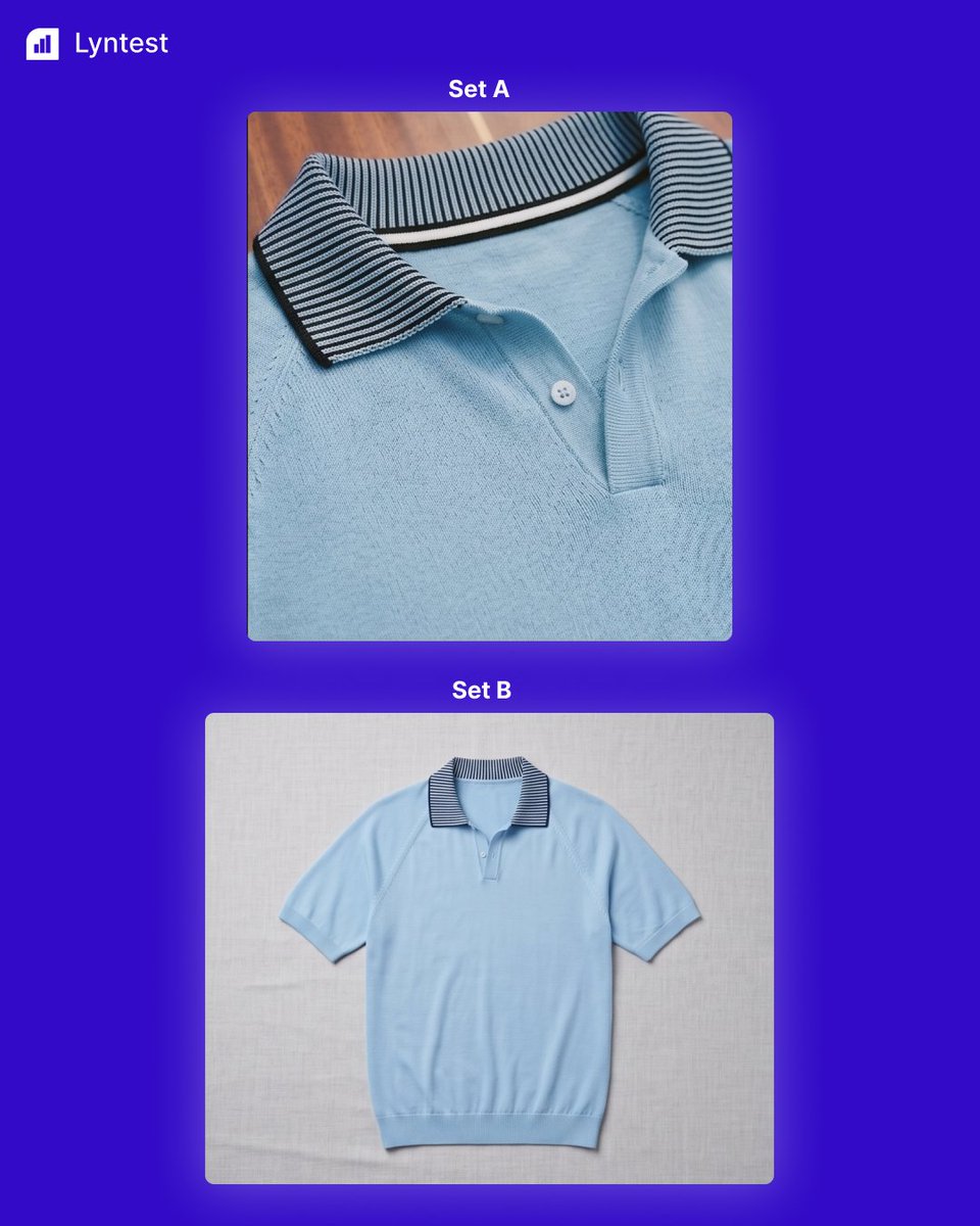 moh_apps's tweet photo. "Find your winning product image." 

Too many brands skip testing. Selling a summer top? 

Compare two sets by varying:

- 1 vs multiple models
- Static vs dynamic pose
- Studio vs outdoor
- Full look vs close-up 

Get real-time results with Lyntest. https://t.co/kNxKyI0tqw