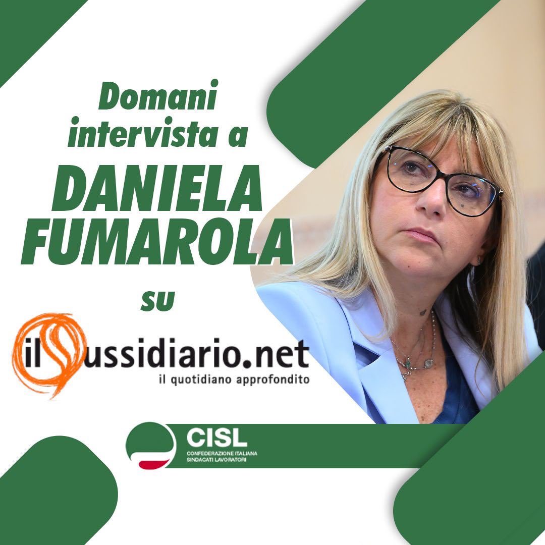 CislNazionale's tweet photo. Domani su il https://t.co/WlOm1FNBny intervista alla numero uno della #Cisl, #DanielaFumarola, su partecipazione e competitività delle imprese, questione salariale, prospettive del confronto con le associazioni datoriali, ex Ilva e manovra.

#partecipazione #competitività #salari #contrattazione #RelazioniIndustriali #manovra