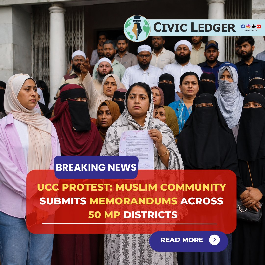 CivicLedger731's tweet photo. UCC PROTEST: MUSLIM COMMUNITY SUBMITS MEMORANDUMS ACROSS 50 MP DISTRICTS
#UCC #MadhyaPradesh #UCCProtest #MuslimCommunity #DroupadiMurmu https://t.co/BBGbZ8Opwo