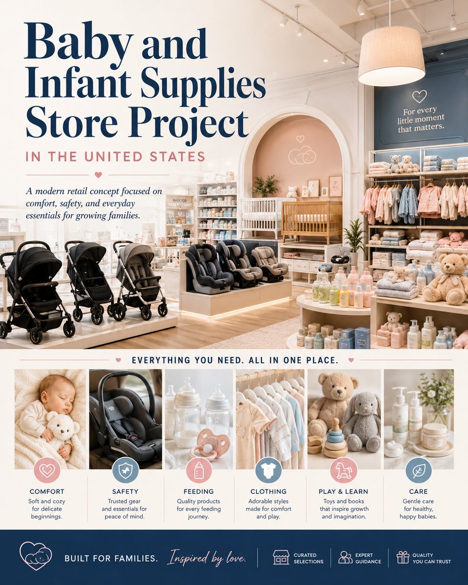 HAGOCommunity's tweet photo. Baby and Infant Supplies Store Project in the United States

A baby and infant supplies store can be a promising commercial project in the United States because families continuously need to purchase baby products from pregnancy through the first years of a child’s life. The project also offers a wide variety of products and can start on a small scale, then gradually expand as sales increase.

The business idea is to create a specialized store that sells baby and infant necessities. It can be a physical store in a residential area, an online store, or a combination of both. The target customers include mothers, fathers, pregnant women, and people looking for gifts for newborn babies.

The store can sell products such as baby clothes, blankets, towels, feeding supplies, bibs, bath products, toys, diaper bags, strollers, car seats, diaper-changing supplies, baby monitors, and selected nursery products.

How Does the Business Make a Profit?

The main source of profit comes from purchasing products at wholesale prices and selling them at retail prices. For example, if the store owner buys a product for $10 and sells it for $18 or $20, the difference represents the gross profit margin before expenses.

It is better to focus on products that offer reasonable profit margins rather than only selling expensive items. Baby clothing, blankets, bibs, accessories, small toys, and gift items can often provide attractive margins while requiring relatively little storage space.

Profits can also be increased by creating ready-made newborn gift boxes. For example, a gift box may include a blanket, baby clothes, a bib, a small toy, and other baby essentials. The complete package can then be sold at a higher price than the total cost of the individual products.

The store can also offer discounts to customers who purchase several items, newborn promotions, gift cards, and loyalty programs for repeat customers.

Suppliers and Wholesale Sources in the United States

Choosing reliable suppliers is one of the most important steps in this business because the purchase price and product quality directly affect profitability. It is advisable to work with several suppliers and compare their prices, minimum order requirements, shipping costs, and return policies.

1. Kelli's Gift Shop Suppliers

Kelli's is a well-known wholesale supplier in the United States and offers a large selection of baby products, including baby clothing, blankets, bibs, teething products, pacifiers, toys, gifts, and bath supplies.

Company address:

Kelli's Gift Shop Suppliers
3311 Boyington Drive, Suite 400
Carrollton, Texas 75006
The company offers thousands of wholesale products and works with hundreds of suppliers. A store owner may need to provide a state resale certificate in order to purchase qualifying wholesale merchandise without paying sales tax at the time of purchase.
2. DollarDays

DollarDays can be another useful source for a baby supplies store because it sells products in wholesale quantities and offers a wide variety of baby items, including diapers, clothing, blankets, baby bottles, feeding products, pacifiers, hygiene products, and toys.

Headquarters address:

DollarDays
7350 N. Dobson Road, Suite 104
Scottsdale, Arizona 85256

One advantage of this supplier is that some products can be purchased in relatively small wholesale quantities. This may be helpful for a new business owner who does not want to invest a large amount of money in inventory at the beginning.

3. Faire Wholesale Marketplace
Faire is not a single supplier. It is a large wholesale marketplace that connects retailers with many different brands and suppliers.
A baby store owner can open a business account and search for baby and infant products from multiple suppliers in one place. Products available on the platform may include baby clothing, feeding products, bags, blankets, toys, and nursery items.

Brands available on the platform may include companies such as Burt's Bees Baby, Itzy Ritzy, Bebe au Lait, Green Toys, and many others.

Minimum order requirements vary by brand, which can allow the store owner to test small quantities from different suppliers before making larger purchases.

4. Infinity Distributor LLC

Another possible wholesale source is Infinity Distributor LLC, which offers baby care products in addition to several other product categories.

Published company address:

Infinity Distributor LLC
1210 E Hufsmith Road
Tomball, Texas 77375

This supplier may be useful for certain baby care and consumer products. However, the business owner should compare prices, minimum order requirements, and shipping costs with other suppliers before placing an order.

5. Gembah

If the business owner eventually wants to create products under a private brand instead of only reselling existing brands, a company such as Gembah may be considered.

Published company address:
Gembah
201 W 5th Street, 16th Floor
Austin, Texas 78701
This option may be more suitable during the expansion stage of the business. For example, the store owner may eventually create private-label blankets, bags, clothing, or baby accessories carrying the store’s own brand name.

How Should the Store Owner Buy from Suppliers?

It is usually better not to purchase very large quantities immediately. The store owner should first create wholesale accounts with suppliers, request wholesale pricing information, and review minimum order quantities, shipping costs, payment terms, and return policies.

For example, if the initial merchandise budget is $10,000, the owner could divide the money among several product categories instead of spending the entire amount with one supplier.

The store could initially purchase limited quantities of clothing, blankets, feeding supplies, gifts, toys, and accessories. Sales can then be monitored for two or three months.

After that, the owner can increase purchases of fast-selling products and reduce or discontinue products that sell slowly.
Good Products to Start With
Instead of beginning with many large and expensive products, the store can initially focus on items such as:

Newborn clothing

Blankets and swaddles

Bibs

Baby bottles and feeding products

Baby eating utensils

Pacifiers and teething products

Towels and bath supplies

Small toys

Baby socks and shoes
Diaper bags
Newborn gift sets
Once the business becomes established, the owner can consider adding strollers, car seats, cribs, furniture, and other higher-priced baby products.
Product Safety Is Very Important
Product safety is especially important in the United States because many baby and children’s products are subject to strict safety requirements.
The store owner should purchase merchandise from reputable suppliers and keep invoices, supplier information, and product documentation.
Products intended for children age 12 and younger may be subject to requirements established by the U.S. Consumer Product Safety Commission, or CPSC. Manufacturers and importers of certain regulated children’s products may be required to provide a Children’s Product Certificate, commonly known as a CPC, based on the applicable testing requirements.
Retailers should therefore pay careful attention to the safety and compliance of the products they sell.
If the business owner decides to import products directly from another country instead of purchasing them from a U.S. distributor, the owner may take on additional responsibilities as the importer.
Because import and product-safety requirements can change, the business owner should always verify the latest CPSC and customs requirements before placing an international order.

A Simple Profit Example

Suppose the store generates monthly sales of:

$30,000

If the cost of the merchandise sold is approximately:

$19,500

The gross profit before operating expenses would be:

$30,000 - $19,500 = $10,500

The business would then need to pay expenses such as:

Rent

Employee wages

Electricity and utilities

Insurance

Advertising

Credit card processing fees

Shipping

Software and business services

Other operating expenses
If these expenses total approximately $6,000 per month, the business could have around:
$4,500 remaining before taxes
This is only an example and is not a guarantee of profit. Actual results can vary significantly depending on the city, rent, product costs, sales volume, competition, and operating expenses.
How to Increase the Store’s Profits
One way to increase profits is to combine a physical store with online sales. The business can also offer local delivery, newborn gift packages, bundled products, and promotions that encourage customers to purchase several items at the same time.
The owner can also focus on products that customers need to purchase repeatedly, while also offering gift products that may provide higher profit margins.
As the business grows, the owner can study which products sell best and eventually create a private-label brand for selected items. This may provide higher profit margins and help build a recognizable brand that can expand into other cities or states.
A baby and infant supplies store can therefore begin as a small commercial project and gradually grow into a larger retail, e-commerce, or distribution business. The key factors are choosing reliable suppliers, managing inventory carefully, controlling expenses, providing good customer service, and complying with U.S. safety requirements for children’s products.